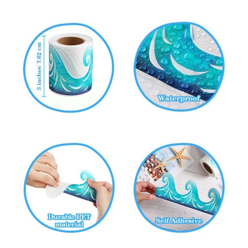 15m Niebieska Falowana Dekoracyjna Krawędź Tablicy Ogłoszeń Samoprzylepna Naklejka Krawędź Tablicy Ogłoszeń do Szkoły