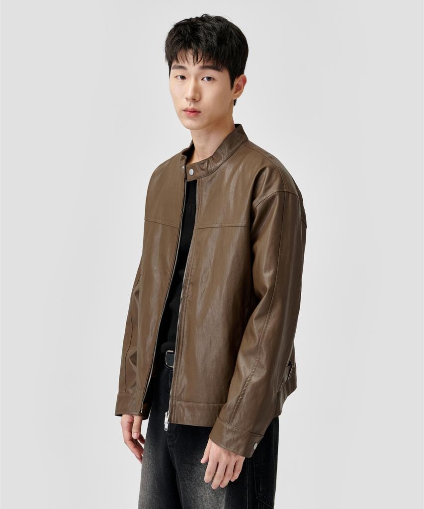Agod Leather Standard Biker Jacket [Brown]