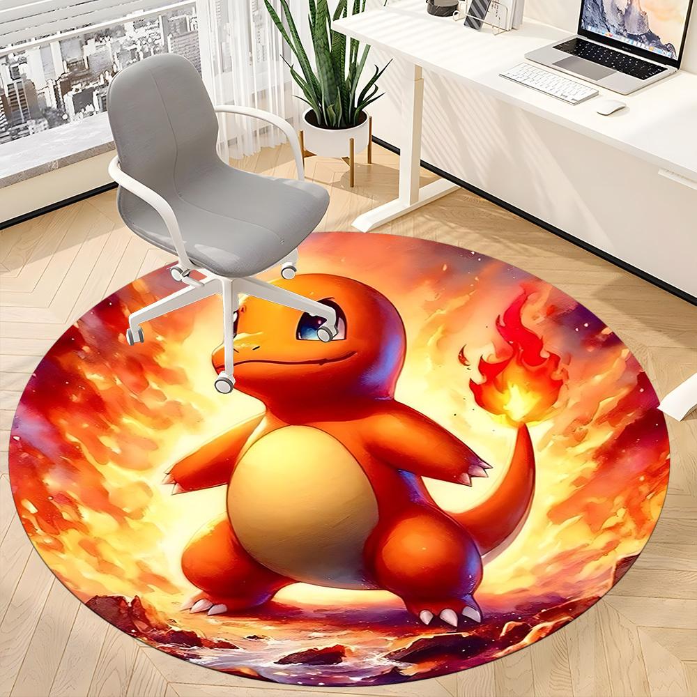 1pcPokémon Flame Dragon Office Round Area Rug, Indoor Mat Suitable For Office, Bedroom Living Room Home Decor, Room Deco,  Offic a0928144