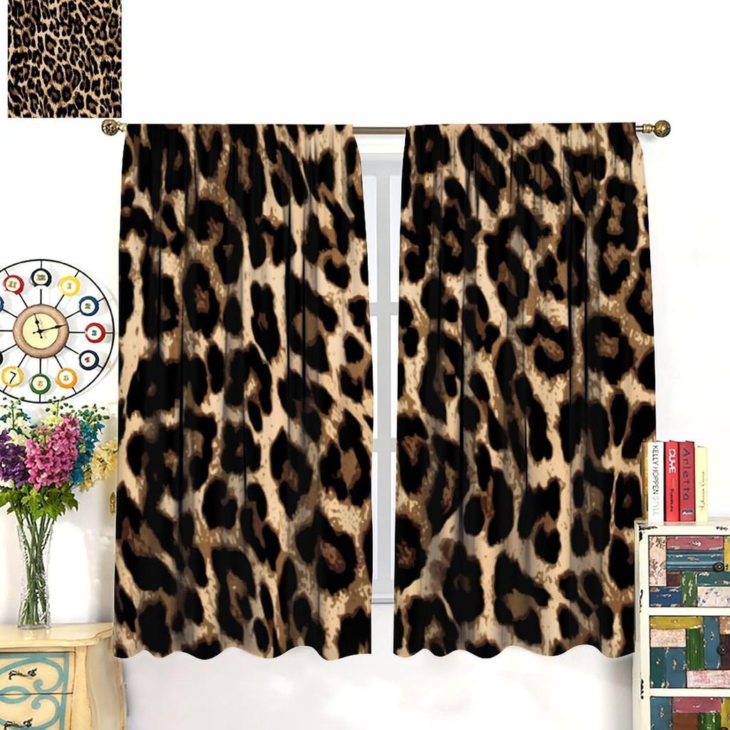 Brown Leopard Print Curtains Cheetah Safari Animal Tiger Skin Pattern Art Printed Living Room Curtain With Rod Pocket Darkening Polyester Perfect For