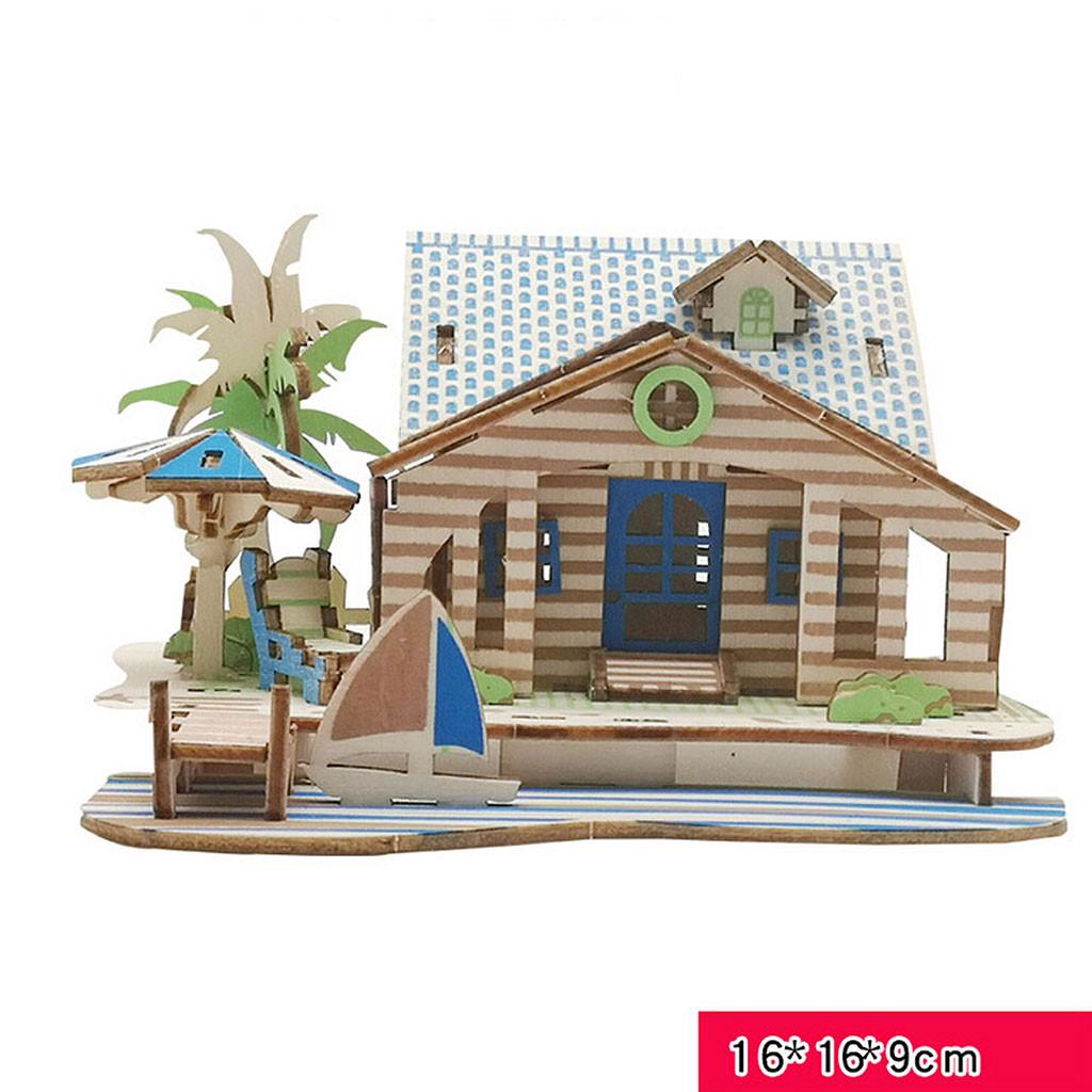 Buy Kids 3D Wooden DIY Houses Jigsaw Children Castle Construction ...