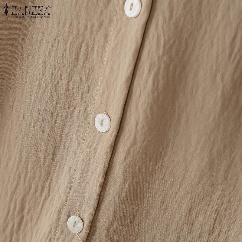 ZANZEA Womens Round Neck Long Sleeve Casual Blouse