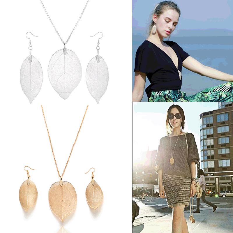 

Kashi Tong Natural Leaf Necklace and Earrings Set - Elegant Christmas Gift