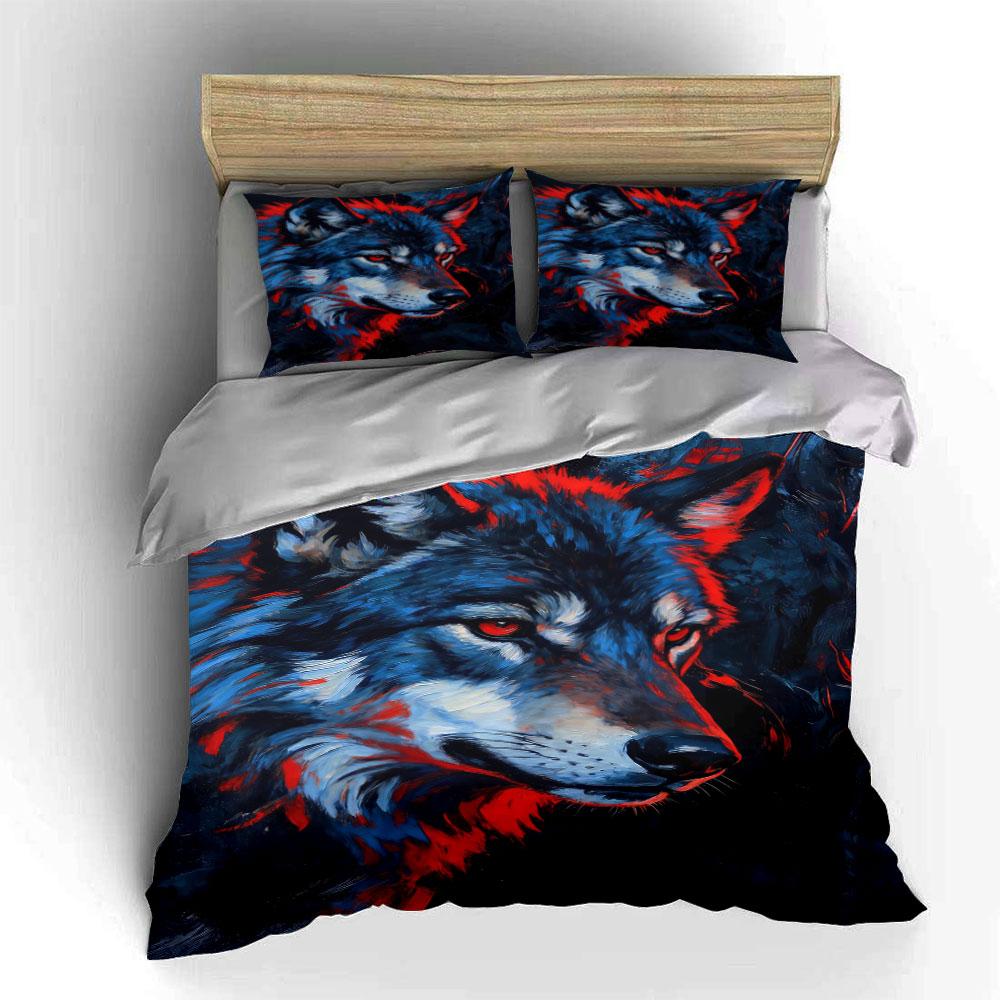 Blue and red wolf. Bedding sets Duvet cover sets Duvet covers Pillowcases(1 * Duvet Cover 2 * Pillowcases without duvet insert)