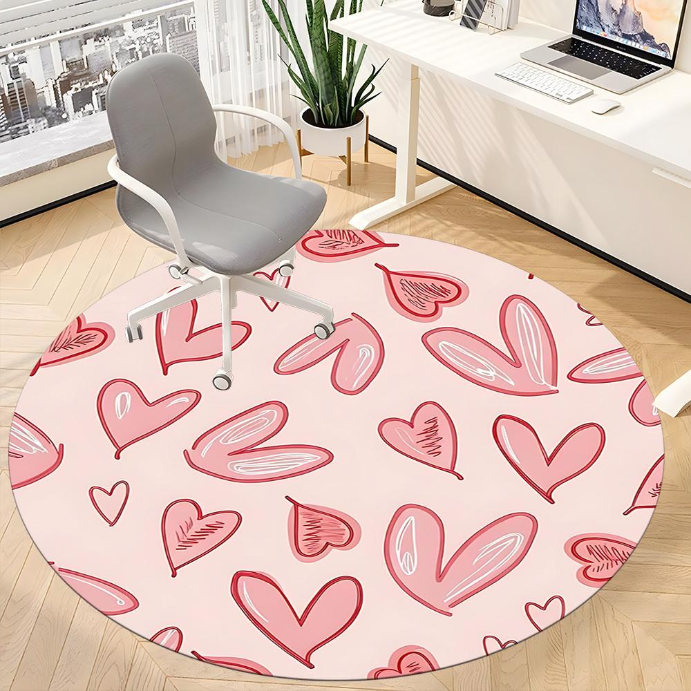 1pc Love Hearts Office Round Area Rug, Indoor Mat Suitable For Office, Under Office Chairs Bedroom Living Room Home Decor, Room Deco202