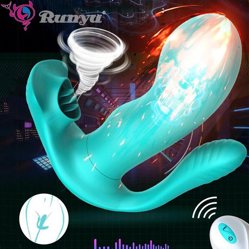 3 I 1 Trådløs truse Vibrator Bærbar Suge G Spot Klitoris Stimulator Oppvarming Vaginal Anal Orgasme Dildo Sexleketøy for kvinner