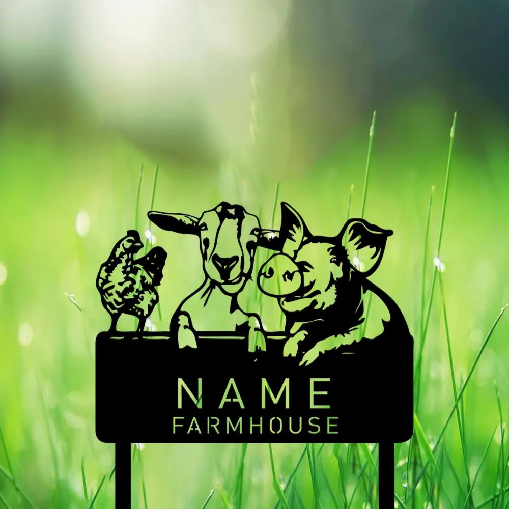 Custom Metal Farm Sign with Chicken Pig Goat for Yard Garden Porch Decor with Stake