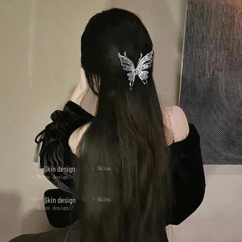 Silver Butterfly Claw Clip: Luxurious Metal Half-Up Hair Accessory