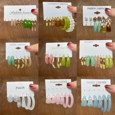 Colorful Resin Earrings Set  Pearl Hoop Candy Color Metal Mix Match 2024 New Style for Women Wedding Party Earrings