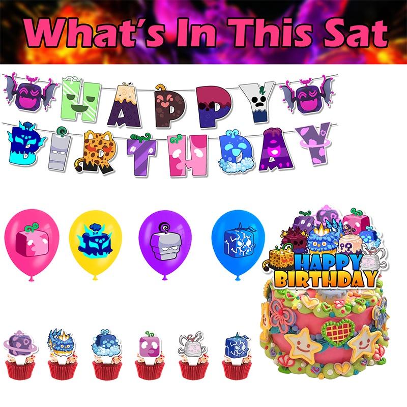 Blox Fruits Party Decorations Pirate King Game Box Flag Balloons Cake Toppers Birthday Banners Set)