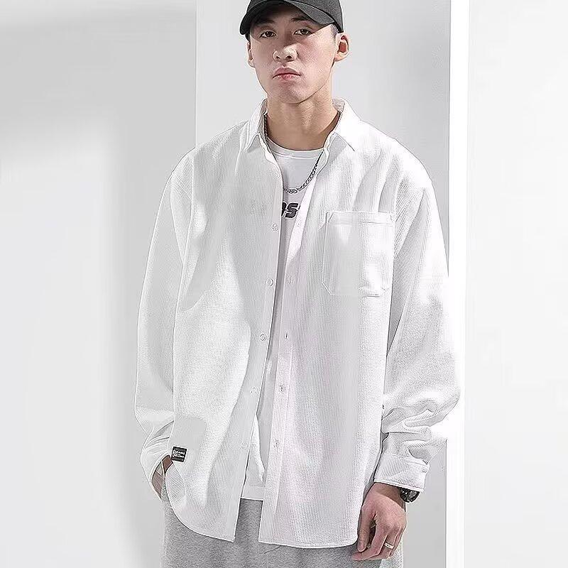 Long Sleeved Shirt, Men'S Summer New Trend, Teenage Shirt, Hong Kong Style, Japanese Style, Loose Plus Inch Shirt Jacket