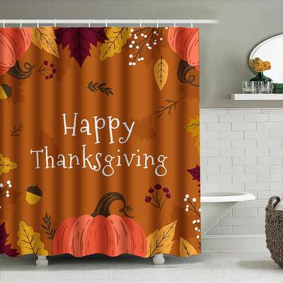 1Pcautumn Leaves Pumpkin Thanksgiving Shower Curtain Festive Fall Decor For Bathroom Or Kitchen
