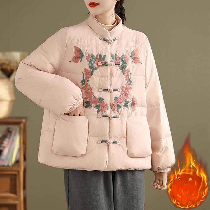 

Зимняя вышивка и воротник-стойка, легкая и тонкая национальная ветрозащитная куртка с пряжкой для женского хлопкового пальто L розовый