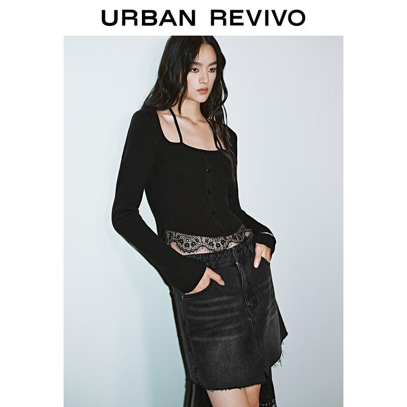 UR Women's Halterneck Spliced Lace Knit Top