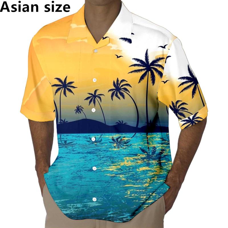 2026 Herrenhemden 3D-Druck Meeresküste Kokosnussdruck Kurzarm Hemd mit Knöpfen Sommer Mode Lässig Urlaubs Bluse Für Unisex Oberteile