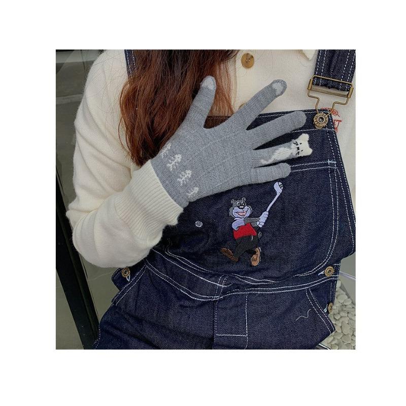 Touch Screen Christmas Red Split Finger Gloves for Female Winter Student Cute Korean Style Thick Plush Riding Warm Winter Trend