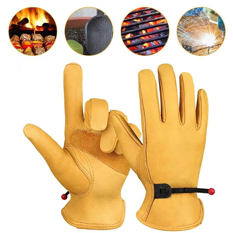 1 Pair Cow Leather Work Soft Glove Welding Security Protection Safety Workers Mechanic Driver Hunting Driving Farm Garden Glove
