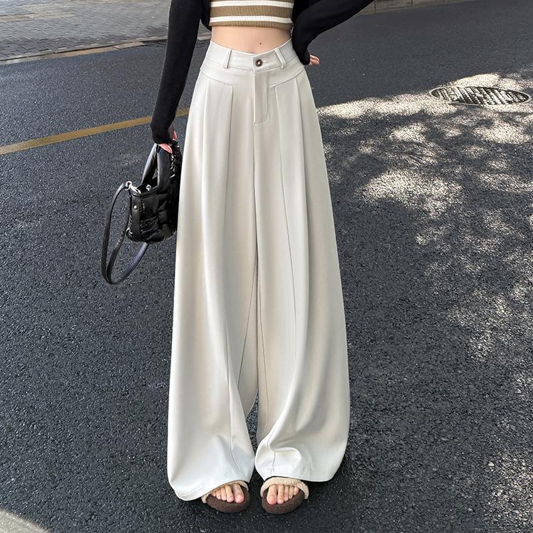 

DIMANAF Summer 2025 Women Plus Size Pants High Waist Basic Elastic Wide Leg Pants Loose Trousers Long Pants 5XL 4XL бежевый