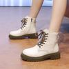 2025 New Fashion Thick Sole Women's Boots Large Size Women's Shoes Black Keep Warm Fleece Platform Lace-up Ankle Boots 4875