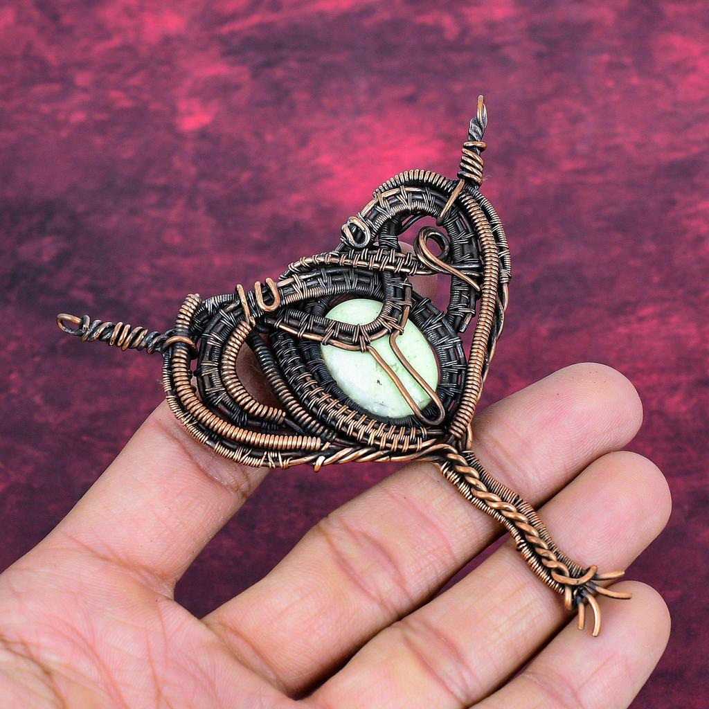 Lemon Chrysoprase Pendant Gemstone Pendant Copper Wire Wrapped Handmade Jewelry