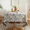 Green Printed Pines Birds Tablecloths Rectangle Cotton Linen Table Cloth Table Cover for Kitchen Dining Tables Picnic Decoration