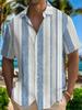 Men'S Stylish Short-Sleeve Shirt, a Trendy New Blue And White Striped Short-Sleeve Shirt for Summer Wear, Perfect for Casual Outings, Beach Vacations,