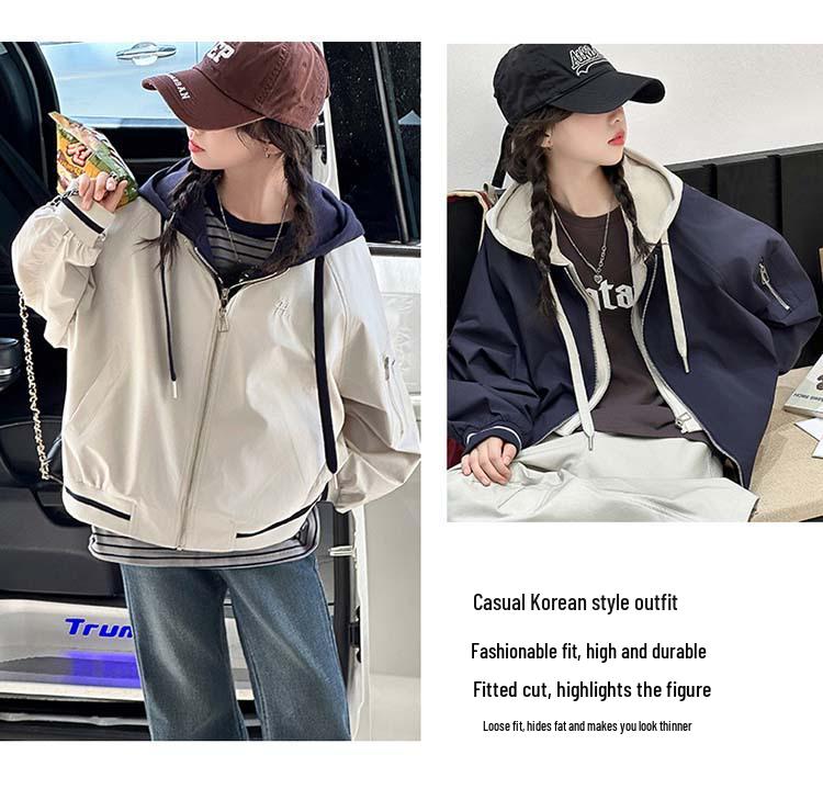 2025 Spring/Autumn Girls' Two-Piece Style Baseball Jacket - Fashionable Casual Top for Big Girls