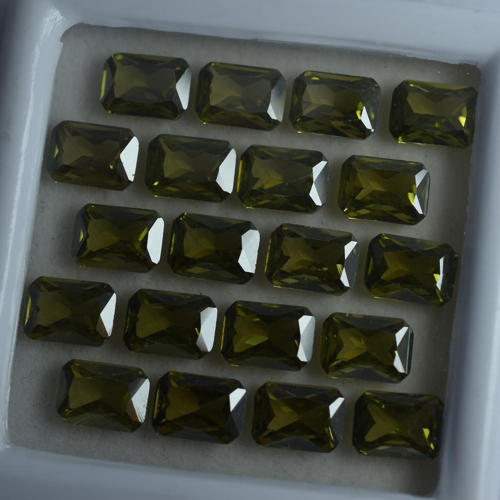 Green Sapphire CERTIFIED 15 Pcs Natural Emerald Cut Loose Gemstone 7x5 MM Lot S-5469546