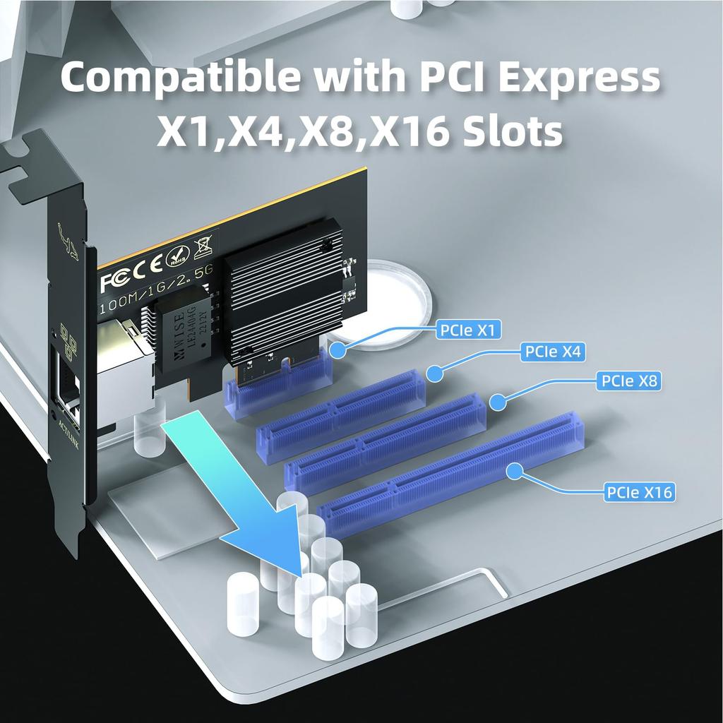 XikeStor PCIe Network Card with Intel Network Adapter NIC PCIe X1 PCI Express Gigabit Ethernet Card for Windows Linux Kernel VMware 2.5Gb I226-V Chip,