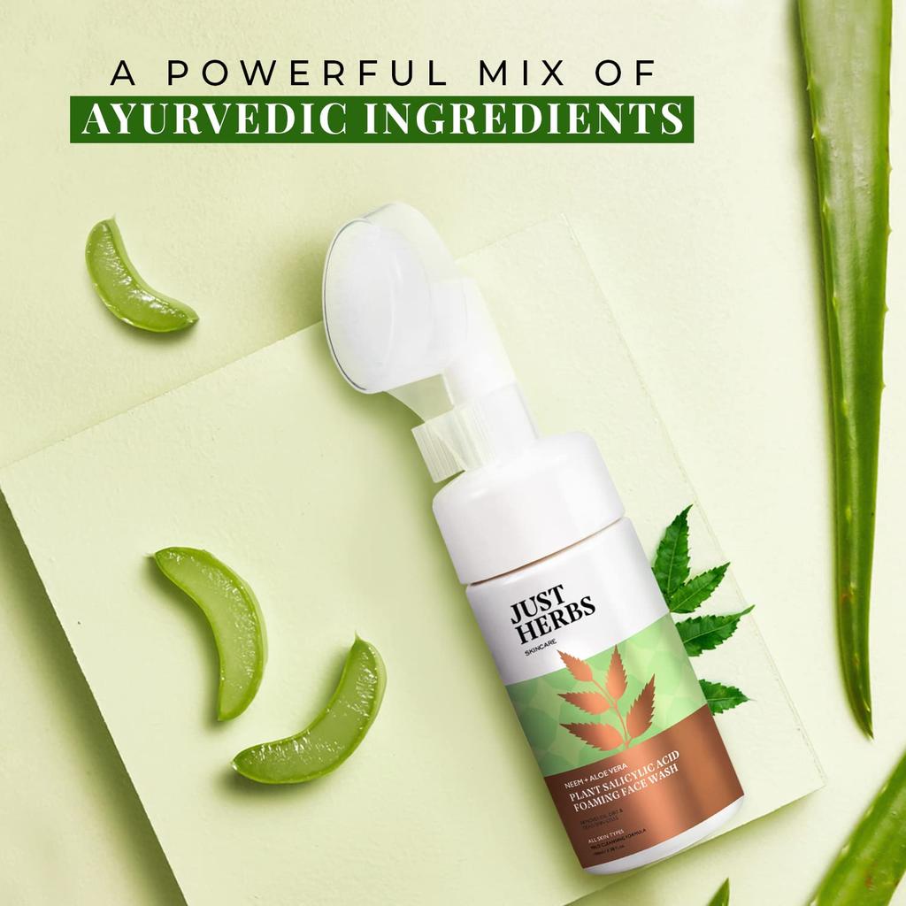 Just Herbs Neem and Aloe Vera Plant Salicylic Acid Foaming Face Wash for Men & Women 100 ml