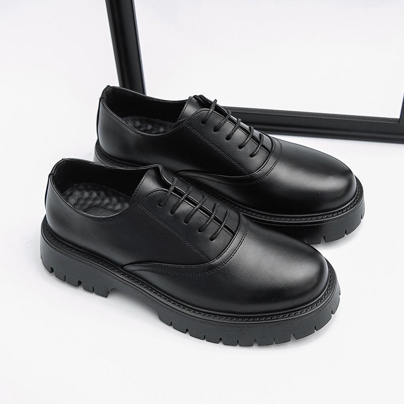 Men s Patent Leather Thick-Soled Height-Increasing Cap-Toe Loafers with Chunky Heel 44