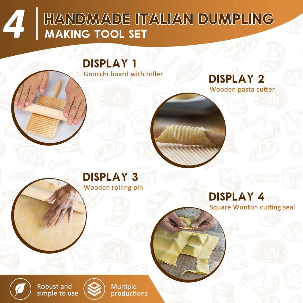 9-teiliges Pasta-Herstellungswerkzeug Effizientes Pasta-Herstellungsset mit Ravioli-Stempel Ausstechern Nudelhölzern Gnocchi-Brettern Teigschneider Knödel
