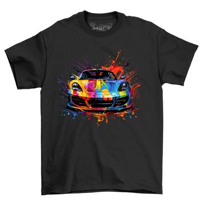 T-Shirt con Design a Gocce di Vernice per Auto Sportiva - Dai il Tuo Stile alle Corse! Maglietta Divertente, Unis