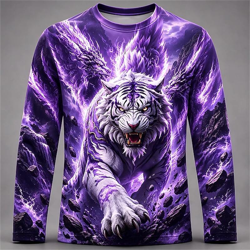 Men's Gothic Dragon Long-Sleeve T-Shirt Fashionable Casual Round-Neck Top Loose-Fitting and Breathable Men's Long-Sleeve Shirt
