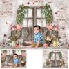 Mocsicka Spring Flower Photography Background Garland Newborn Portrait Baby Show Easter Theme Wooden Door Birthday Party Banner