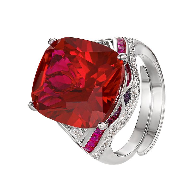 Jewelry Copper Bottom Gold-Plated Simulation Treasure Corundum Fat Rectangular Luxury Inlaid Ring Women 14 * 16