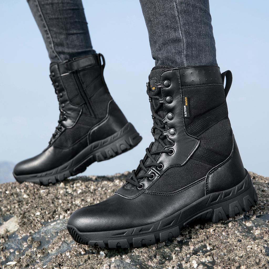 Combat Boots Outdoor Waterproof and Non-slip Tactical Boots Training Shoes Desert Mountaineering Men's Mid-top Shoes Tactical Training