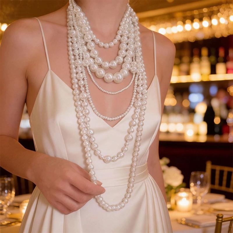 Elegant Multi Strand Imitation Pearls Chokers Necklace With Matching Stud Earrings Gift Set Vintage Fashion Stone Jewelry