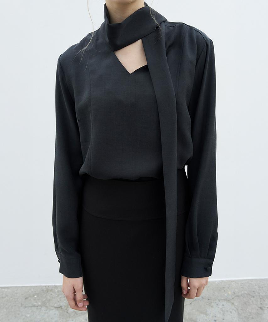VEM.VER Long Sleeve Tie Blouse_Charcoal