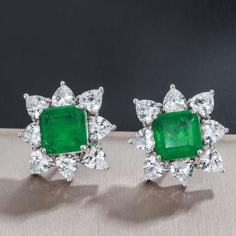 Sace Gems Klassische Luxus Kupfer Legierung Quadrat Grün Zirkon Ring Ohrringe Anhänger Halskette Schmuck Sets Hochzeit Party Geschenke