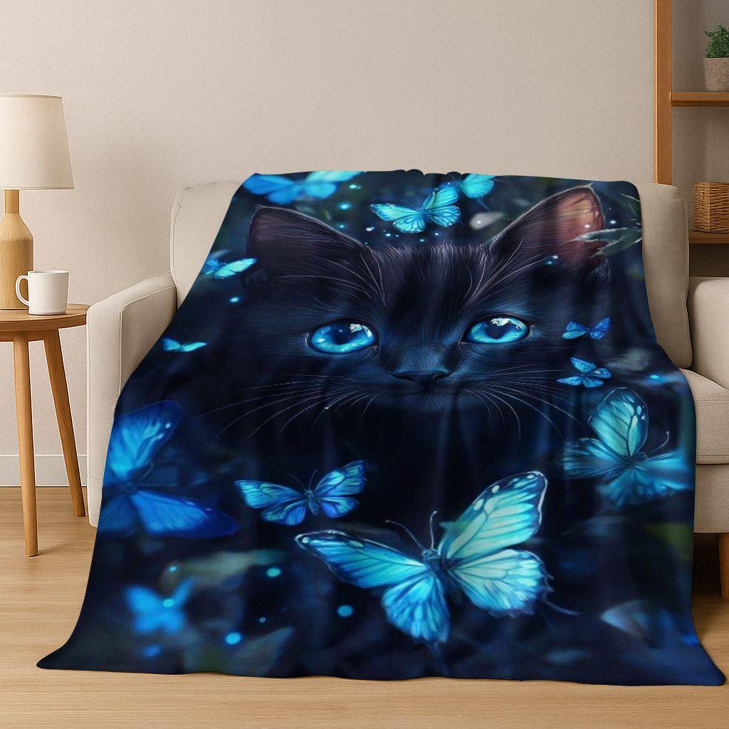 2026 Nová Roztomilá Kočka Koťátko Mňau Kreslená Flísová Přikrývka, Útulná Měkká Plédová Přikrývka pro Domov Ložnici Postel Pohovku Piknikový Potah Dětský Dárek