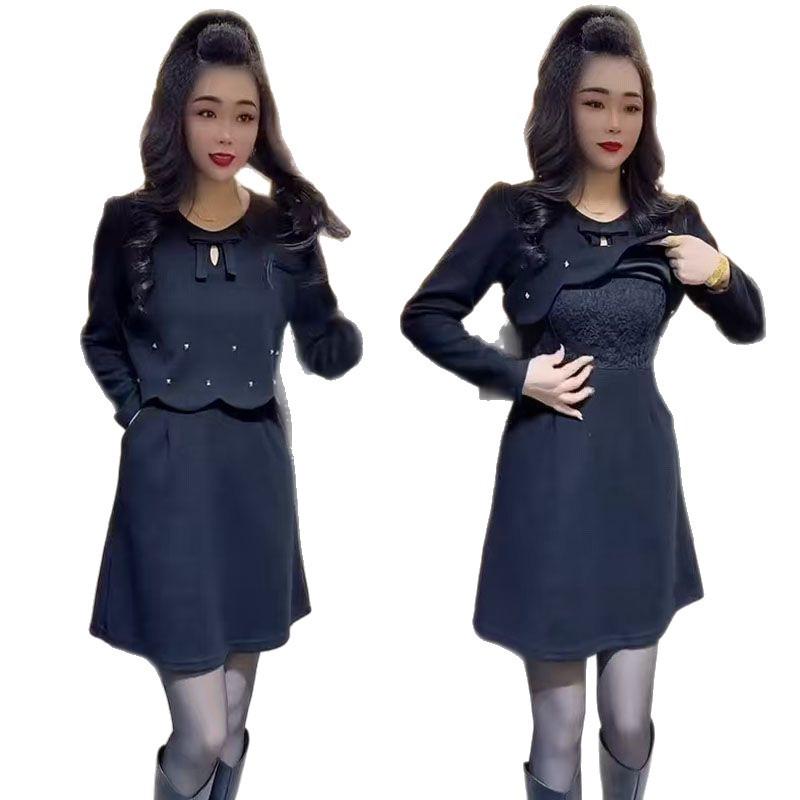 Zarif Büyük Beden Midi Elbise - İnce Gösteren, Karın Kapatan, Günlük Bahar/Sonbahar Stili