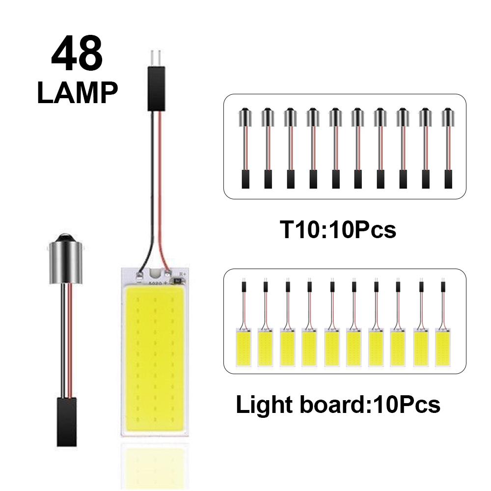 10PCS Car LED Lights Panel 18/24/36/48 SMD T10 BA9s 12V COB Lamp Bulb Car Dome Light Reading Lights Auto Interior Accessories