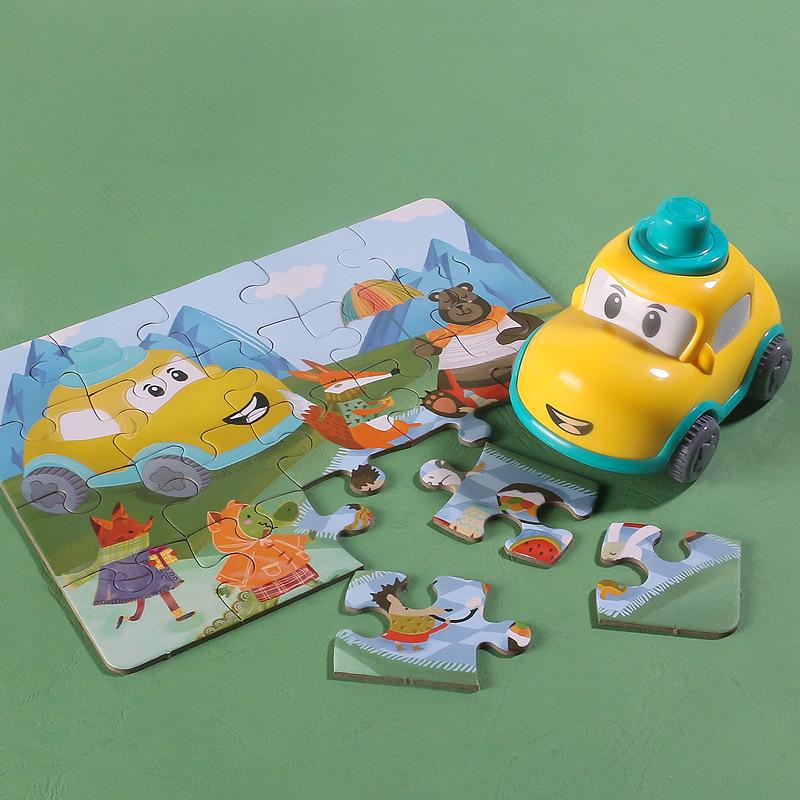 Children's Cartoon Puzzle Toy Car for Ages 1-3: Early Education Brain Teaser Inertia Car for Boys