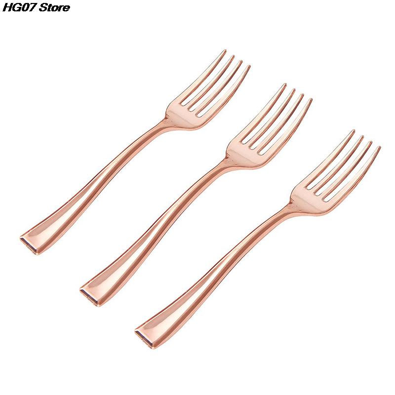 New 24PCS Plastic Disposable Spoons Golden Mini Spoon Set Plastic Imitate Metal Flatware For Barbecue Party Picnic Kitchenware