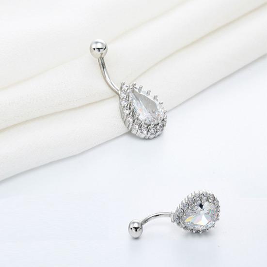 Women Water Drop Rhinestone Barbell Belly Button Navel Ring Piercing Jewelry