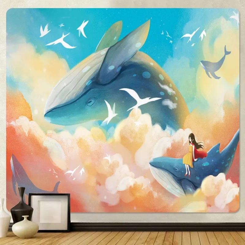 Whale Girl Healing Decoration Hanging Cloth Home Wall Decoration Tapestry Office Living Room Tapestry