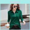 Women Long Sleeve Polo T Shirt With Splicing Design For Casual Office Wear