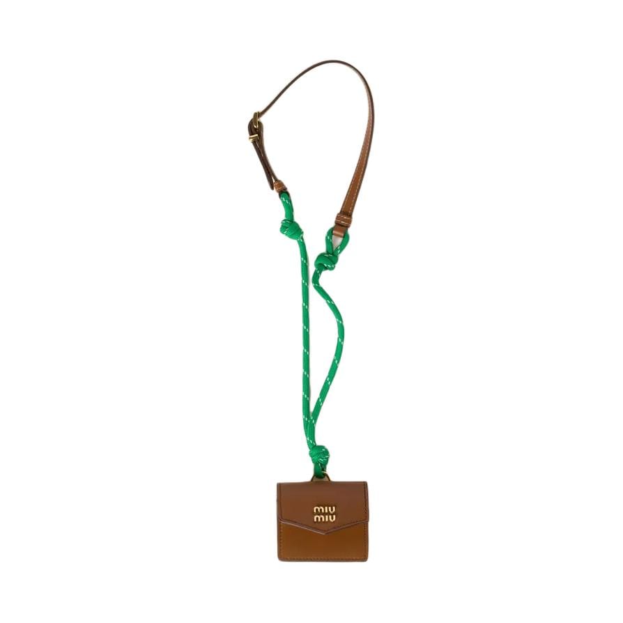 MIU MIU Cow Leather Earphone Case Unisex Brown 5TL515_2CRT_F03S4