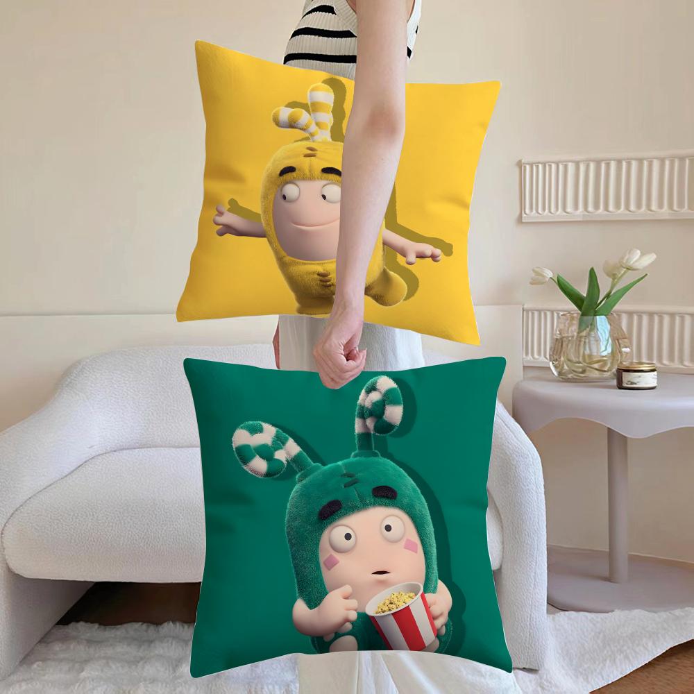Cartoon O-Oddbods Cushion Cover Breathable Linen Pillowcase Summer Odorless Eco-Friendly Invisible Zipper Washable
